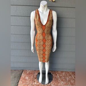 Hera Collection Orange Snake-Print Midi Bodycon Dress